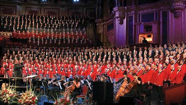 Welsh male voice choir in action.