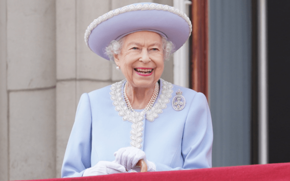 Queen Elizabeth II watches from the balcony of Buckingham Palace during the Trooping the Colour parade